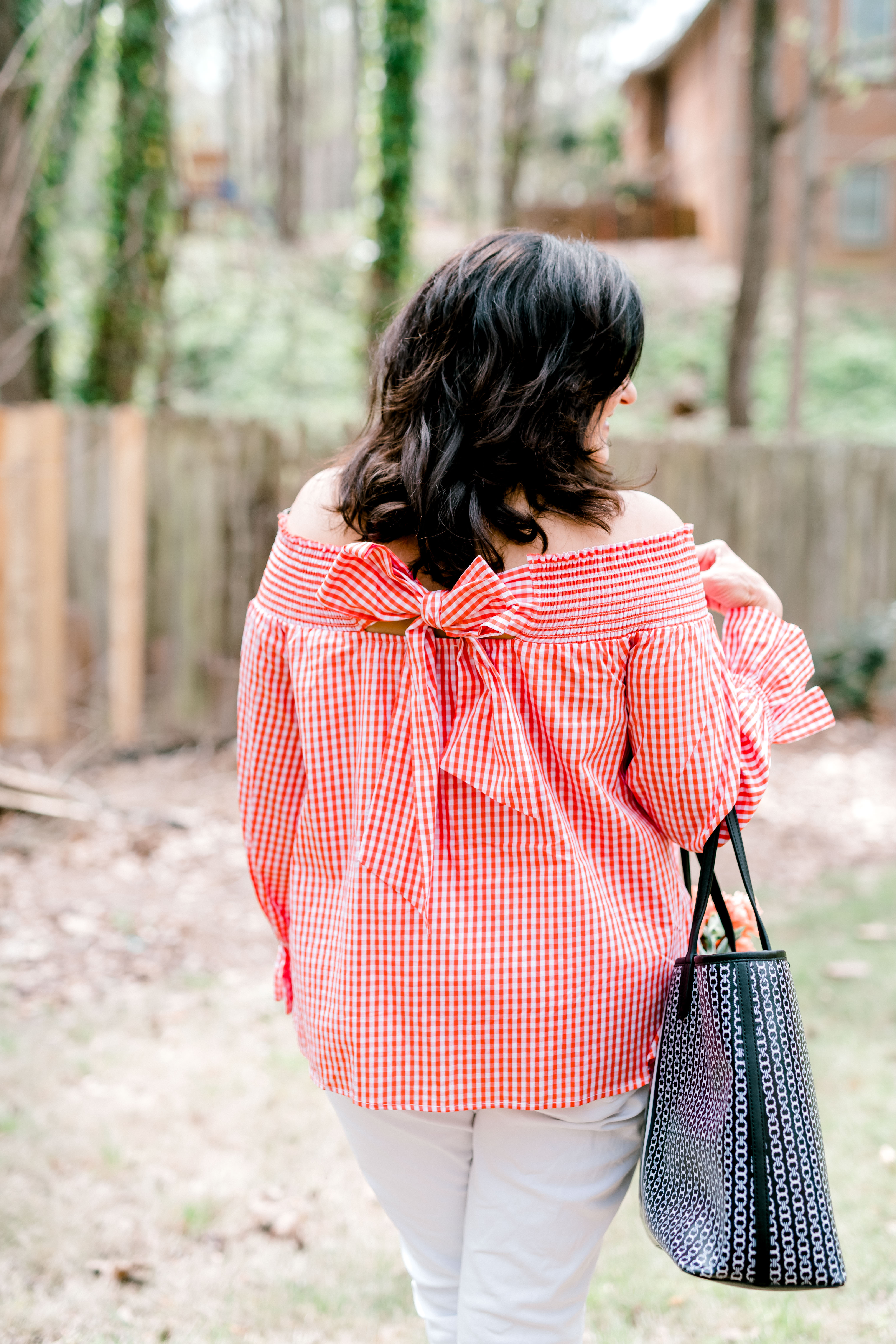 orange gingham pants